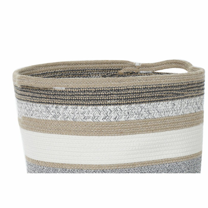 DKD Home Decor Set de 2 Cestas de Algodón y Yute Gris, Natural y Blanco