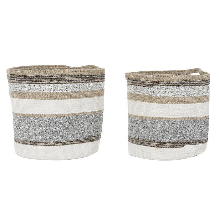 DKD Home Decor Set de 2 Cestas de Algodón y Yute Gris, Natural y Blanco