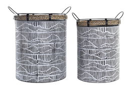 DKD Home Decor Cesta Urban Set de 2 Blanco Marron Hierro Cuerda 42 x 58 x 52 cm