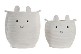 DKD Home Decor Cesta Ropa Baby Blanco Algodón Poliéster 35 x 35 x 49 cm Set de 2