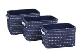 DKD Home Decor Set de 3 Cestas de Poliéster Azul Marino y Blanco
