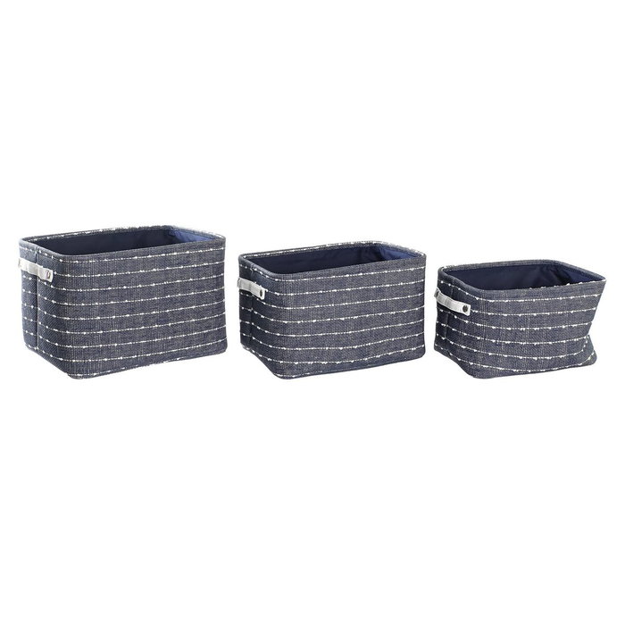 DKD Home Decor Set de 3 Cestas de Poliéster Azul Marino y Blanco