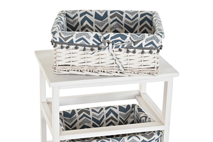 DKD Home Decor Cajonera de 3 Cajones de Madera Paulownia y Mimbre Blanca y Azul 40x29x59 cm