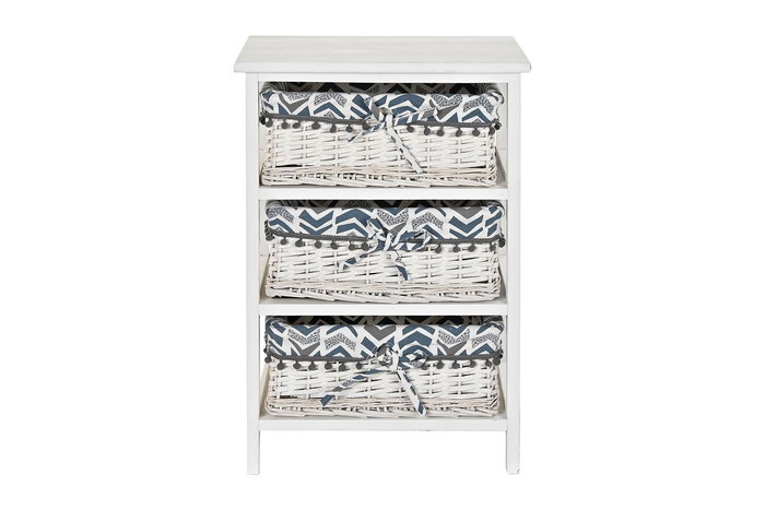 DKD Home Decor Cajonera de 3 Cajones de Madera Paulownia y Mimbre Blanca y Azul 40x29x59 cm