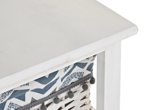 DKD Home Decor Cajonera de 3 Cajones de Madera Paulownia y Mimbre Blanca y Azul 40x29x59 cm