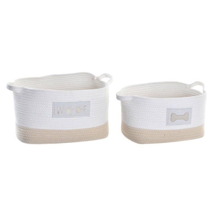 DKD Home Decor Set de 2 Cestas de Algodón Blanco 43x30x23 cm