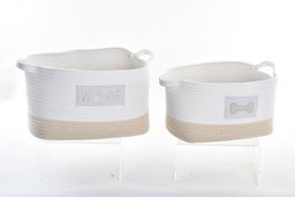 DKD Home Decor Cesta Blanco Crema Algodon Set de 2 Piezas 43 x 30 x 23 cm