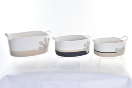 DKD Home Decor Set de 3 Cestas de Algodón 60x31x25 cm - Blanco, Gris oscuro y Crema
