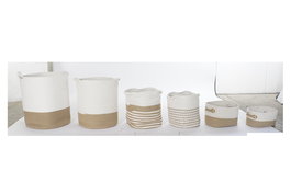 DKD Home Decor Cesta Boho Algodón Yute Blanco Marrón 45 x 54 x 45 cm Set 6 Piezas