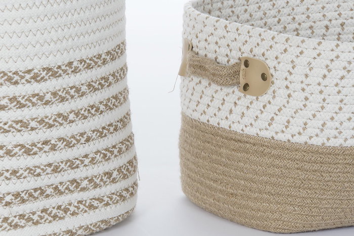 DKD Home Decor Cesta Boho Algodón Yute Blanco Marrón 45 x 54 x 45 cm Set 6 Piezas