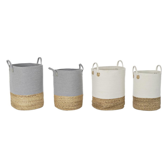 DKD Home Decor Set de 2 Cestas de Algodón y Fibra 40x40x52 cm DKD Home Decor Set de 2 Cestas de Algodón y Fibra 40x40x52 cm