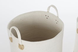 DKD Home Decor Cesta Boho de Algodón y Fibra, Gris Claro y Blanco, Set de 2 Piezas, 40 x 52 x 40 cm