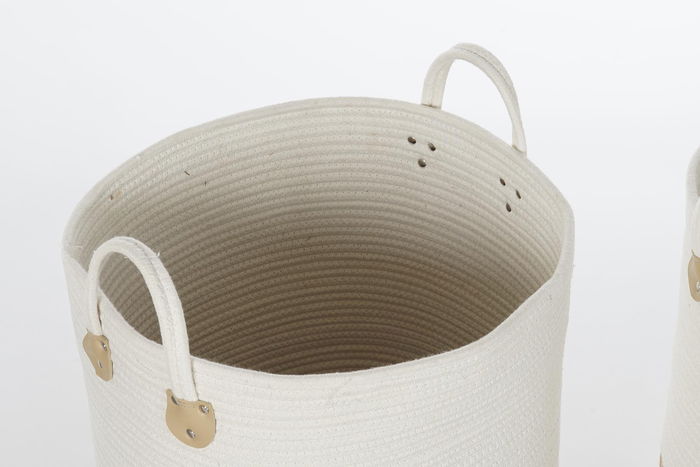 DKD Home Decor Cesta Boho de Algodón y Fibra, Gris Claro y Blanco, Set de 2 Piezas, 40 x 52 x 40 cm DKD Home Decor Cesta Boho de Algodón y Fibra, Gris Claro y Blanco, Set de 2 Piezas, 40 x 52 x 40 cm