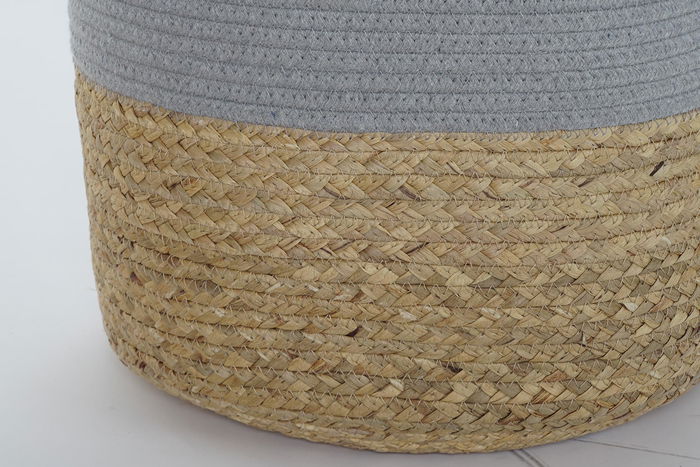 DKD Home Decor Cesta Boho de Algodón y Fibra, Gris Claro y Blanco, Set de 2 Piezas, 40 x 52 x 40 cm DKD Home Decor Cesta Boho de Algodón y Fibra, Gris Claro y Blanco, Set de 2 Piezas, 40 x 52 x 40 cm