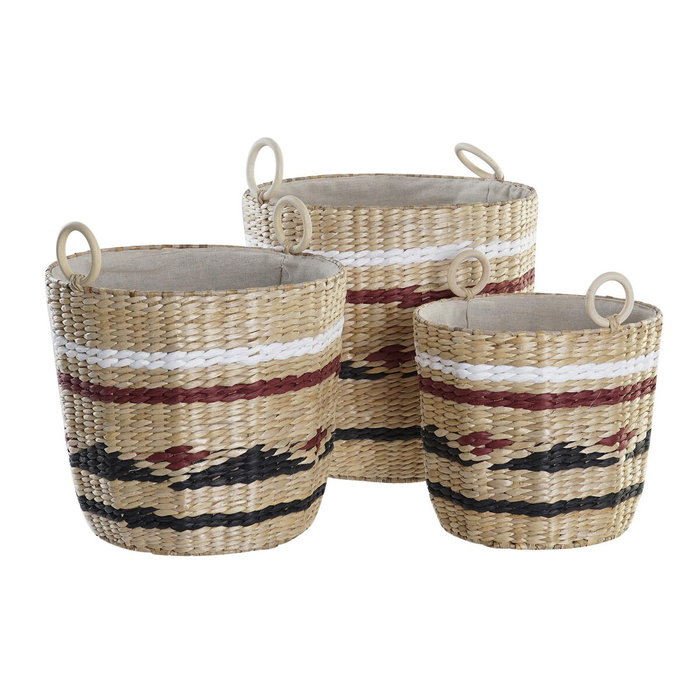 DKD Home Decor Set de 3 Cestas de Fibra de Poliéster 38x38x36 cm Natural