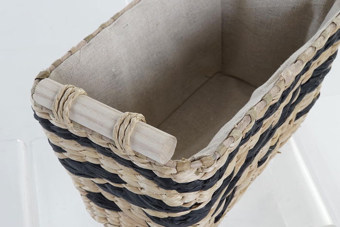 DKD Home Decor Cesta Colonial Set de 3 Fibra Poliester Natural Gris Oscuro 26 x 24 x 38 cm