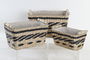 DKD Home Decor Cesta Colonial Set de 3 Fibra Poliester Natural Gris Oscuro 26 x 24 x 38 cm