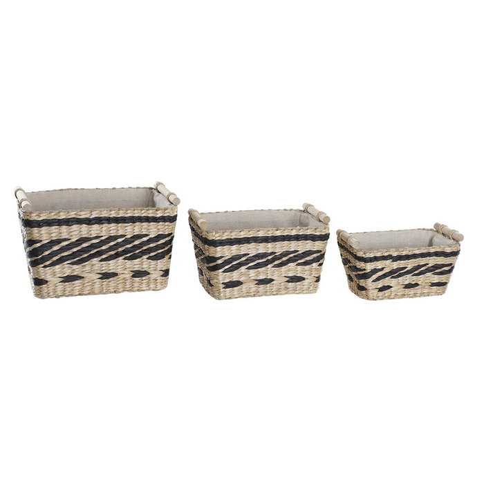 DKD Home Decor Set de 3 Cestas de Fibra y Poliéster Natural y Gris Oscuro DKD Home Decor Set de 3 Cestas de Fibra y Poliéster Natural y Gris Oscuro