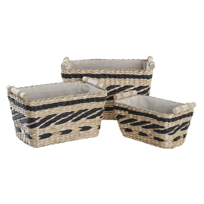 DKD Home Decor Set de 3 Cestas de Fibra y Poliéster Natural y Gris Oscuro DKD Home Decor Set de 3 Cestas de Fibra y Poliéster Natural y Gris Oscuro