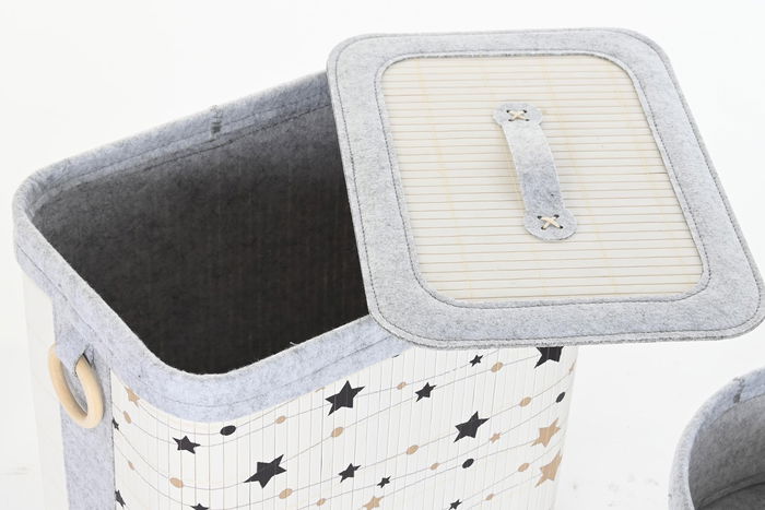 DKD Home Decor Cesta Ropa Set de 4 Blanco Gris Bambu Fieltro 31 x 42 x 41 cm