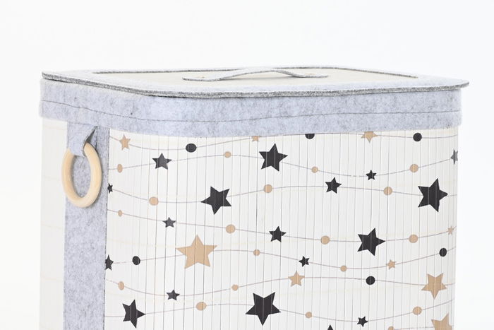 DKD Home Decor Cesta Ropa Set de 4 Blanco Gris Bambu Fieltro 31 x 42 x 41 cm