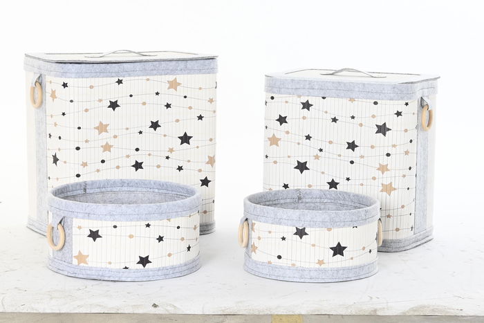 DKD Home Decor Cesta Ropa Set de 4 Blanco Gris Bambu Fieltro 31 x 42 x 41 cm