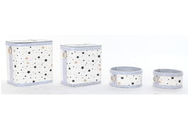 DKD Home Decor Cesta Ropa Set de 4 Blanco Gris Bambu Fieltro 31 x 42 x 41 cm