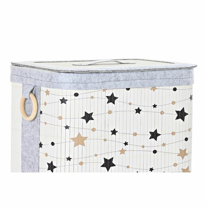 DKD Home Decor Set de 4 Cestas para la Ropa de Bambú y Fieltro con Estrellas