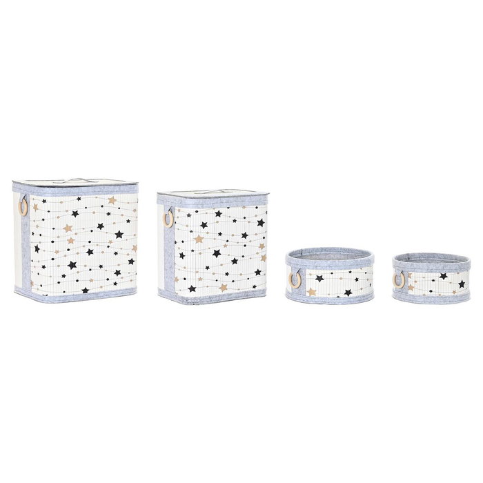 DKD Home Decor Set de 4 Cestas para la Ropa de Bambú y Fieltro con Estrellas