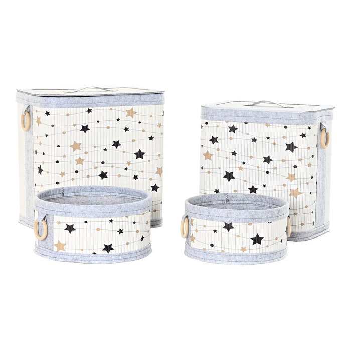 DKD Home Decor Set de 4 Cestas para la Ropa de Bambú y Fieltro con Estrellas