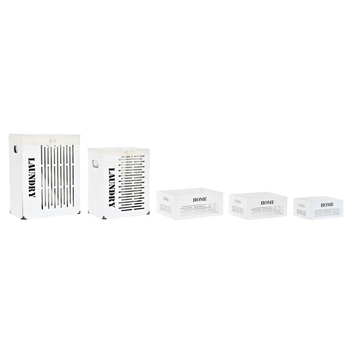 DKD Home Decor Set de 5 Cestas para la Ropa en MDF y Poliéster Blanco