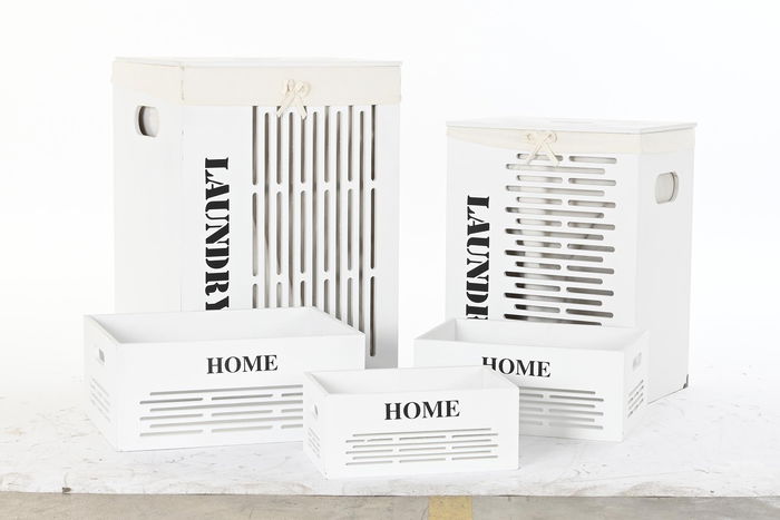 DKD Home Decor Cesta de Ropa Blanca Negra Beige Set de 5 Piezas 30 x 56 x 40 cm