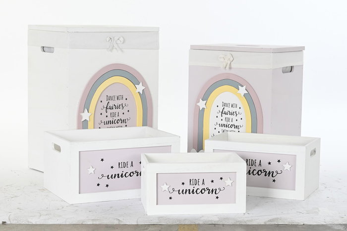 DKD Home Decor Cesta Ropa Kids Blanco Rosa 30 x 55 x 40 cm Set 5 DKD Home Decor Cesta Ropa Kids Blanco Rosa 30 x 55 x 40 cm Set 5