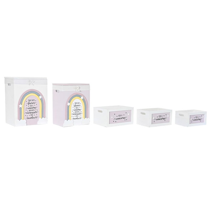 DKD Home Decor Set de 5 Cestas de Ropa Paulownia 40x30x55 Blanco