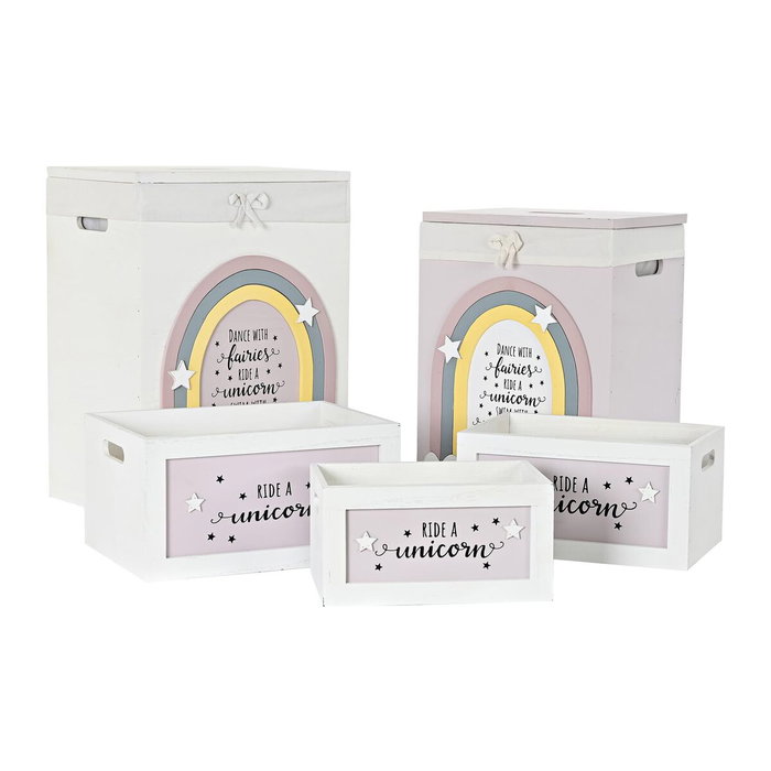 DKD Home Decor Set de 5 Cestas de Ropa Paulownia 40x30x55 Blanco