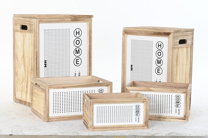 DKD Home Decor Cesta Ropa Natural Blanco 30 x 55 x 40 cm Set de 5 Paulownia