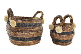 DKD Home Decor Set de 2 Cestas de Fibra Marrón 31x31x33 cm