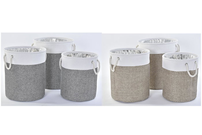 DKD Home Decor Cesta Gris Marron 40 x 49 x 40 cm Set de 3 (2 Unidades)