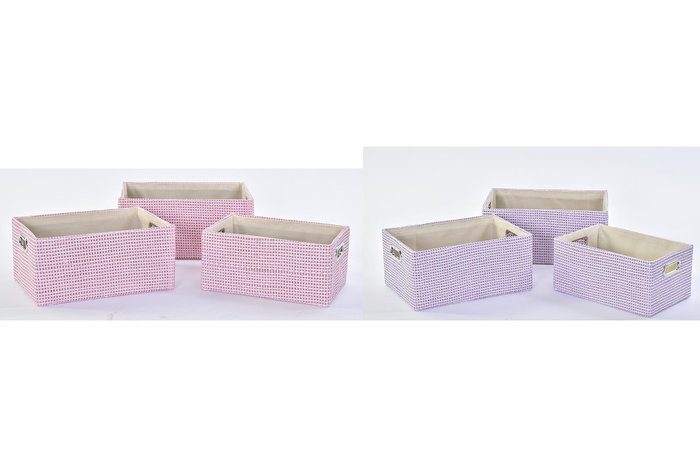 DKD Home Decor Cesta Lila Rosa de Poliéster, Set de 3 Piezas Surtidas, 27.5x18x40.5 cm