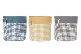 DKD Home Decor Cesta Ropa Basicos Pata de Gallo Gris Amarillo 45 x 45 x 45 cm (3 Unidades)