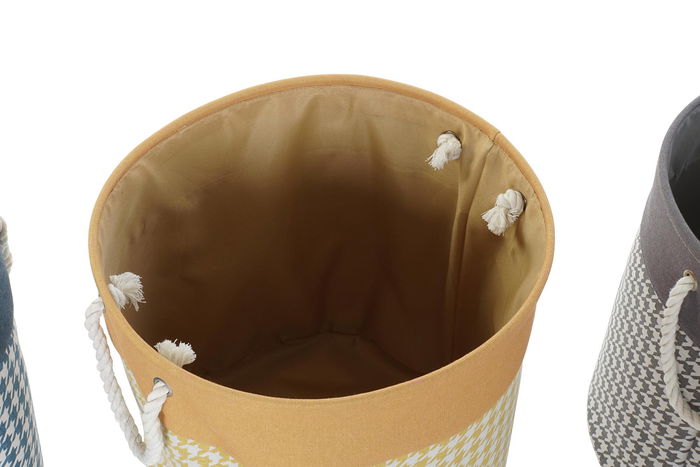 DKD Home Decor Cesta Ropa Basicos Pata de Gallo Gris Amarillo 45 x 45 x 45 cm (3 Unidades)