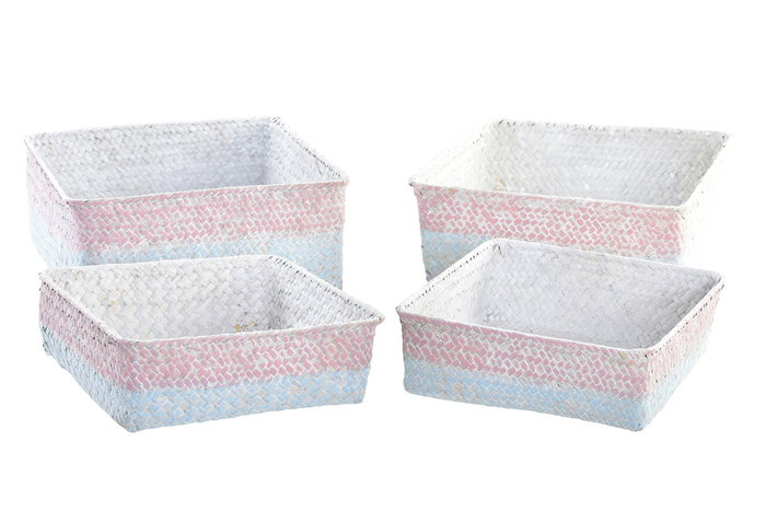 DKD Home Decor Cesta Mediterraneo Bicolor Rosa 26 x 9 x 26 cm Set de 4