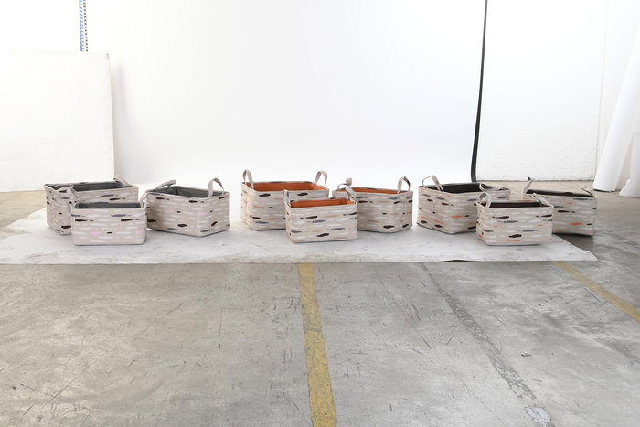 DKD Home Decor Cesta Basicos Gris Burdeos Poliester Set de 3 Piezas 30 x 20 x 40 cm