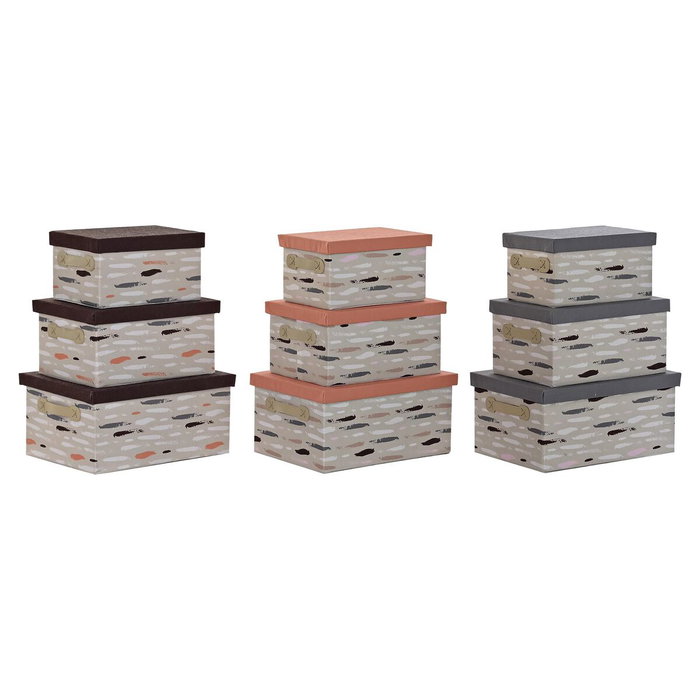 DKD Home Decor Set de 3 Cajas Organizadoras Pinceladas en Poliéster DKD Home Decor Set de 3 Cajas Organizadoras Pinceladas en Poliéster