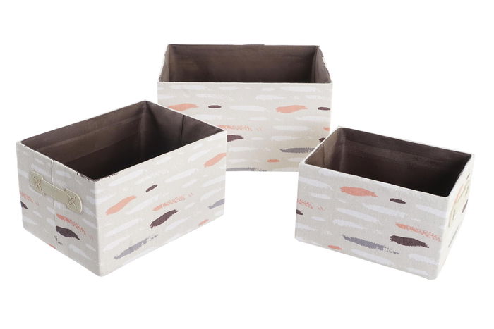 DKD Home Decor Cesta Basicos Set de 3 Gris Burdeos Poliester 24 x 18 x 32 cm