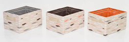 DKD Home Decor Set de 3 Cestas PINCELADAS en Gris, Burdeos y Naranja