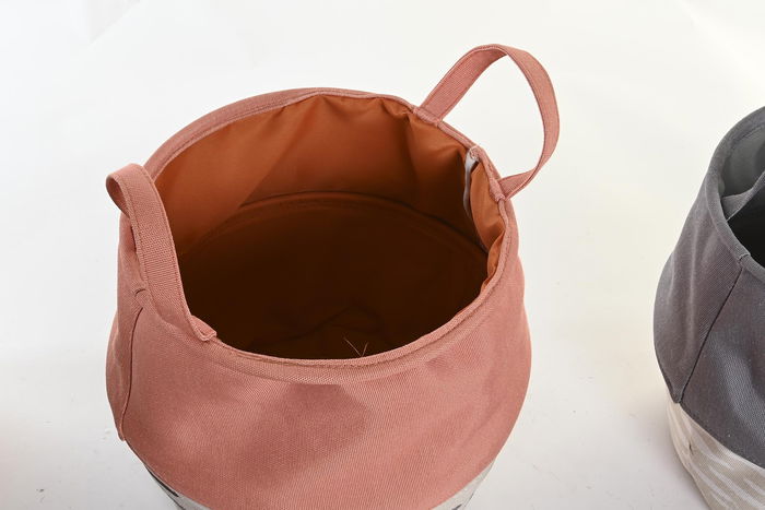 DKD Home Decor Cesta Ropa Basicos Gris Burdeos Poliester 28 x 30 x 28 cm (3 Unidades)