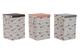 DKD Home Decor Cesta Ropa Basicos Gris Burdeos Poliester 36 x 55 x 36 cm (3 Unidades)