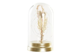 DKD Home Decor Decoracion Luminosa Boho Dorado Natural Cristal Led Flor Seca 12 x 12 x 22 cm