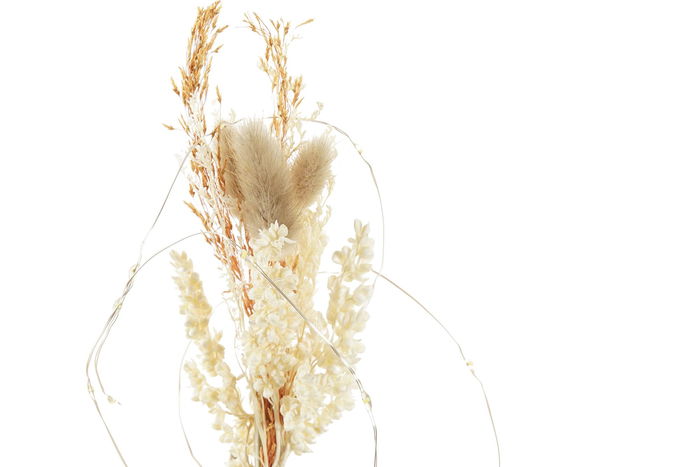 DKD Home Decor Decoracion Luminosa Boho Dorado Natural Cristal Led Flor Seca 12 x 12 x 22 cm